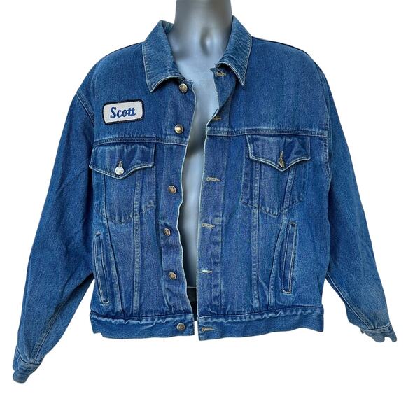 Vintage Wrangler Hero Jean Jacket Medium Blue Denim Scott Band Men's Size Large - Picture 9 of 9